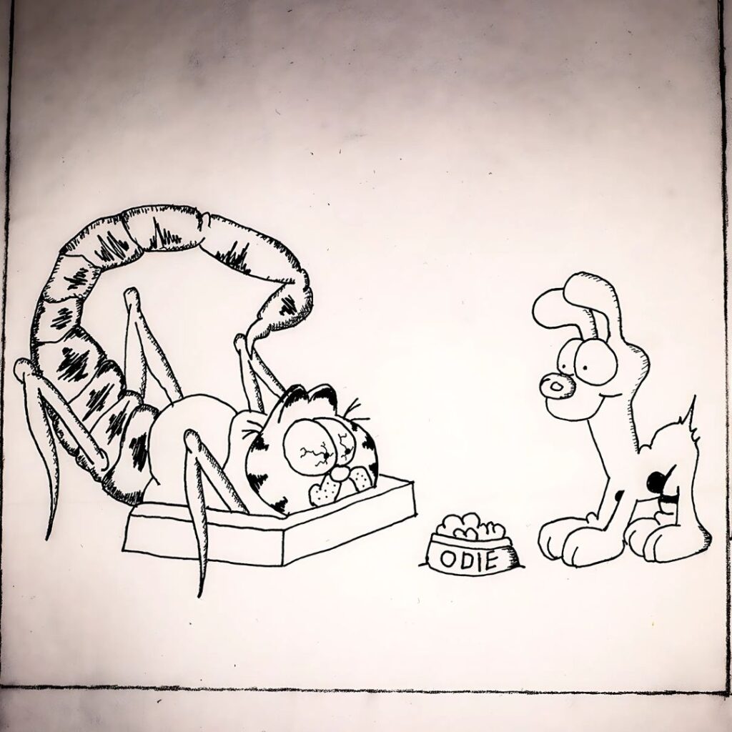 Gorefield the evil Garfield monster eats Odie